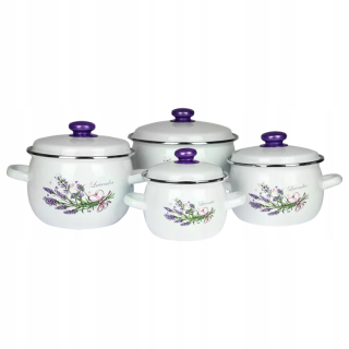 Súprava hrncov - Sada hrncov smaltovaný Rybnik Lavender, nerez, 8 ks.